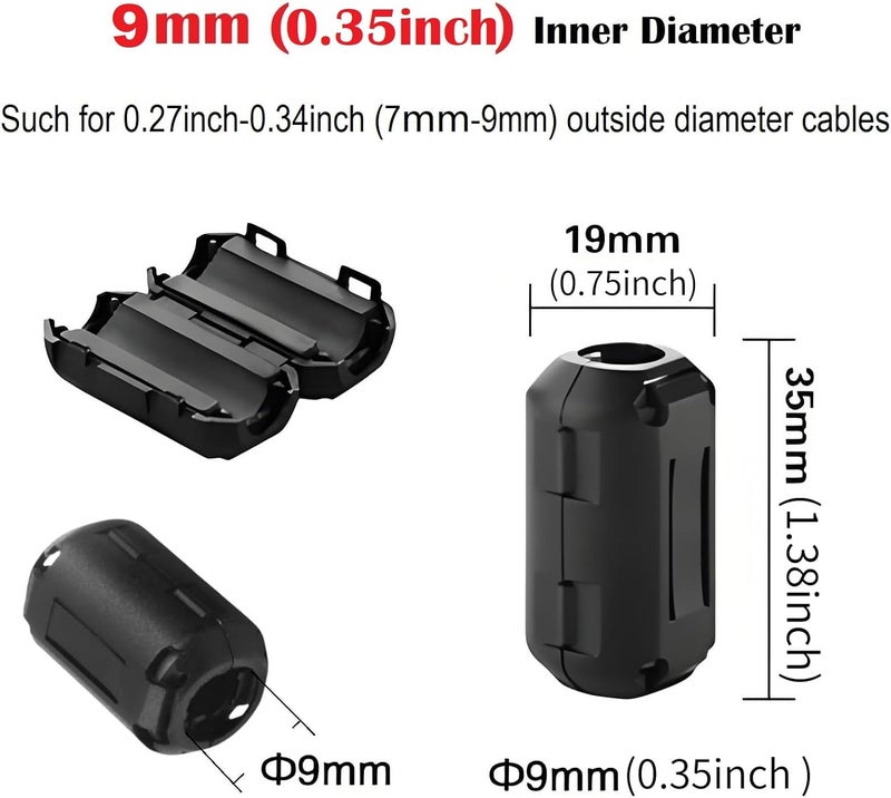 VSKEY Clip-on Noise Filter, [10pcs 9.0mm] Anti-Interference High-Frequency Ferrite Core Choke Subwoofer,Speaker,Mixer,Home Audio Device Noise Suppressor (0.35 inch Inner Diameter) - Image 2